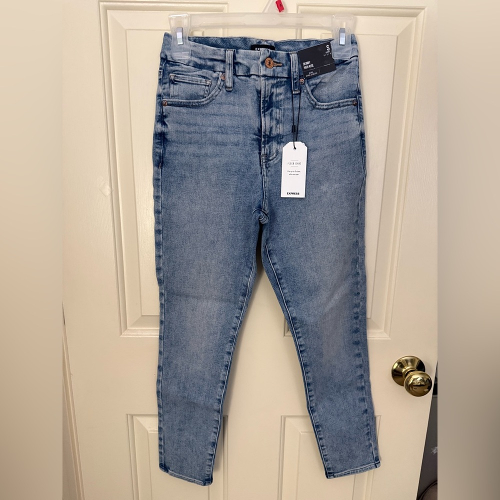 Express Blue Skinny High Rise Flexx Skinny Jeans - Size Small Short